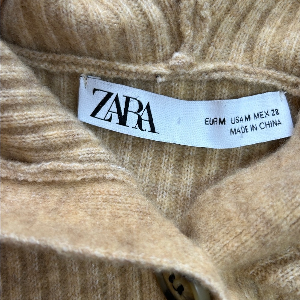 Zara Camel Sweater Stretchy Romper w/Hood and Pockets | Size Medium - Picture 5 of 7